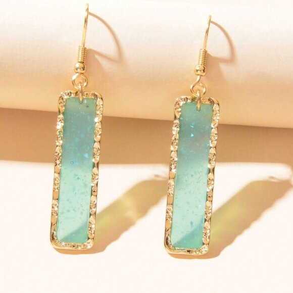 18K Gold Filled Aqua Blue Crystal Drop Earrings - Picture 6 of 7